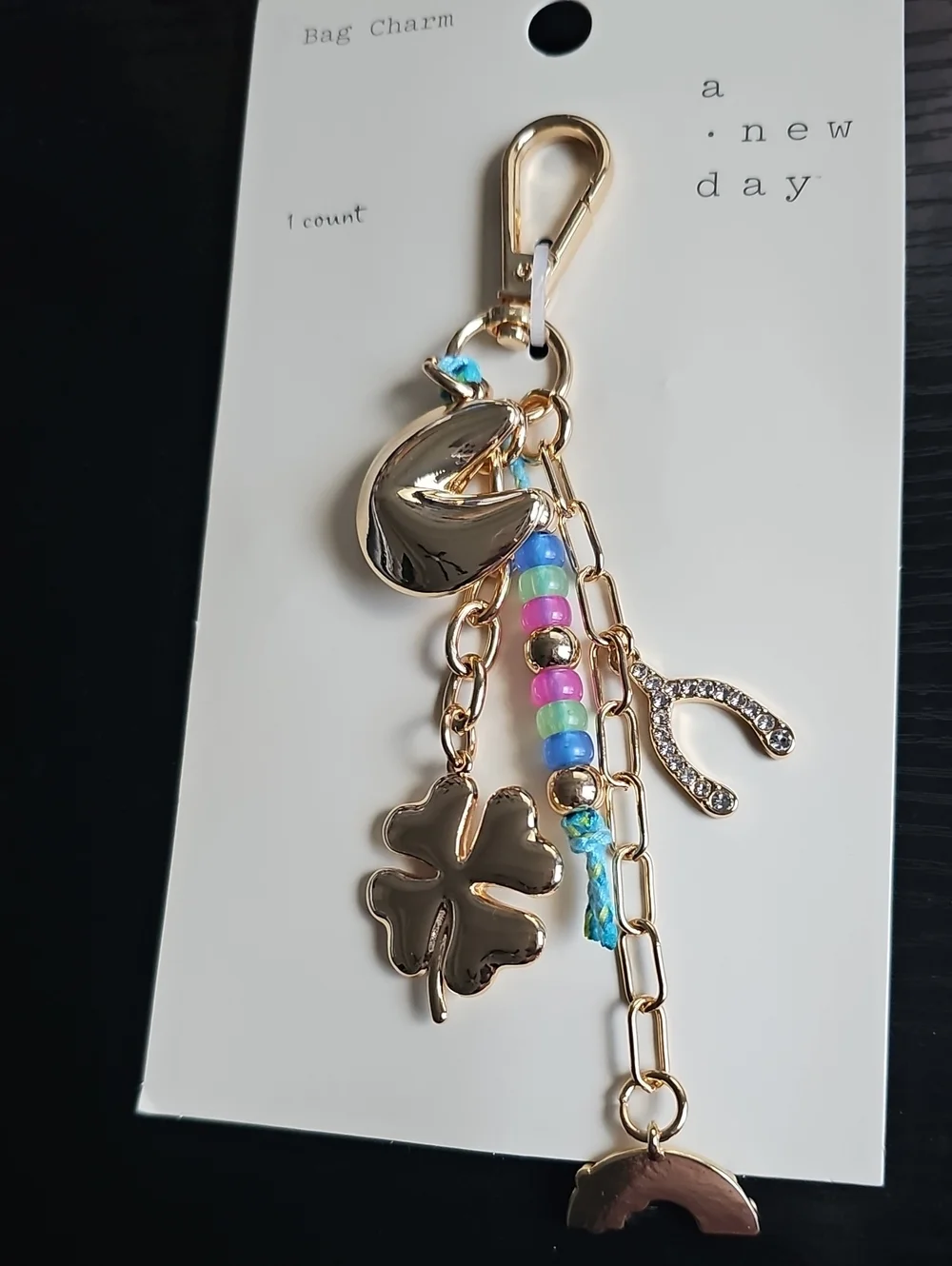 a new day Gold-Tone Lucky Charm Keychain with Multicolor Beads